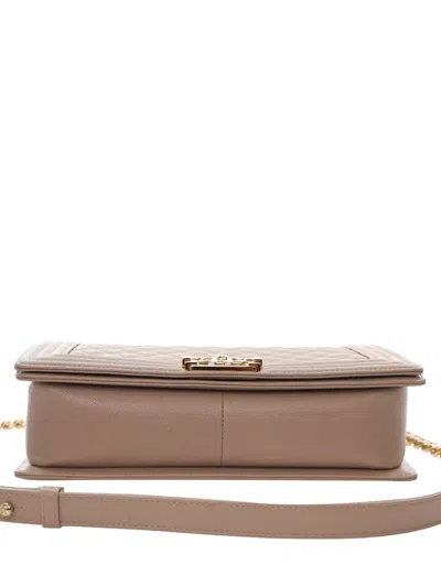 Pre-owned Chanel 2016-2017 Old Medium Quilted Caviar Boy Flap Crossbody Bag In Brown