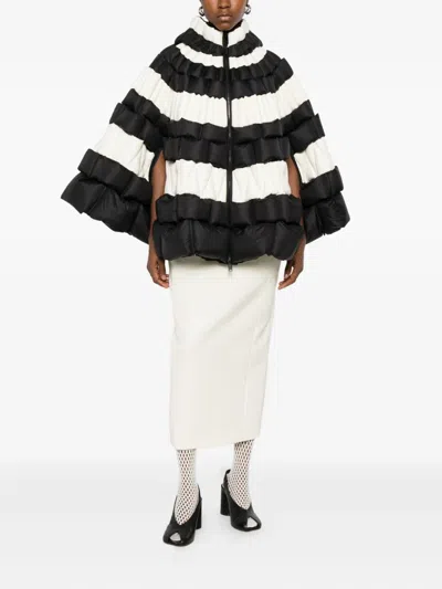 Raxxy Striped Hooded Cape In Black