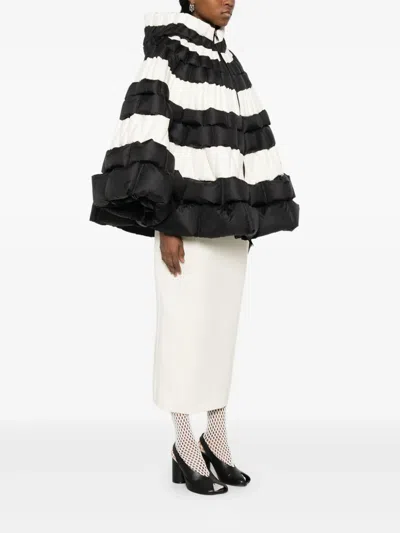 Raxxy Striped Hooded Cape In Black