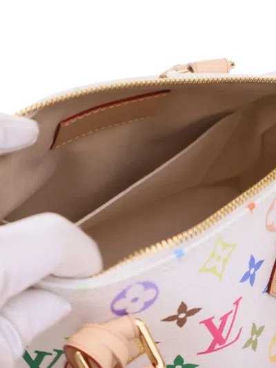 Pre-owned Louis Vuitton 2021-2025 Takashi Murakami Monogram Multicolore Speedy Bandouliere 25 Boston Bag In White