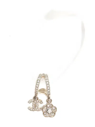 Pre-owned Chanel 1986-1988 Coco Mark Flower Hoop Earrings In Gold