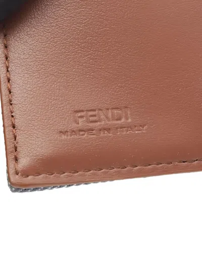 Pre-owned Fendi Baguette Micro Zucca Trifold Wallet In Blue