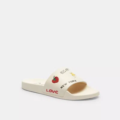 Coach Udele Sport Slide With Sketch Print In White