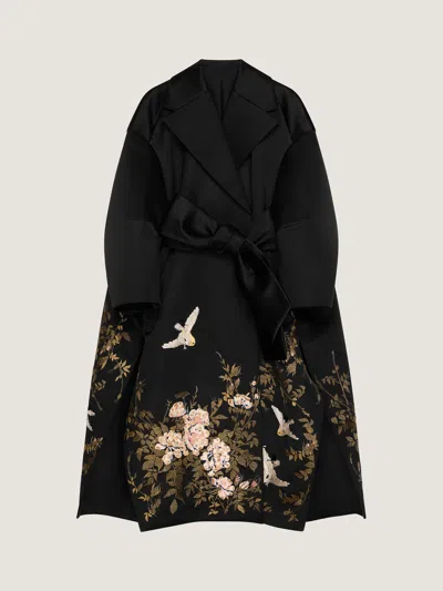 Givenchy Cocoon Coat In Satin With Embroideries And Cape In Black
