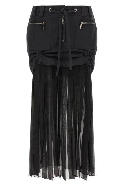 Dolce & Gabbana Black Skirt With Pleated Design And Drawstring Waist In Silk Blend Stretch Woman In Black