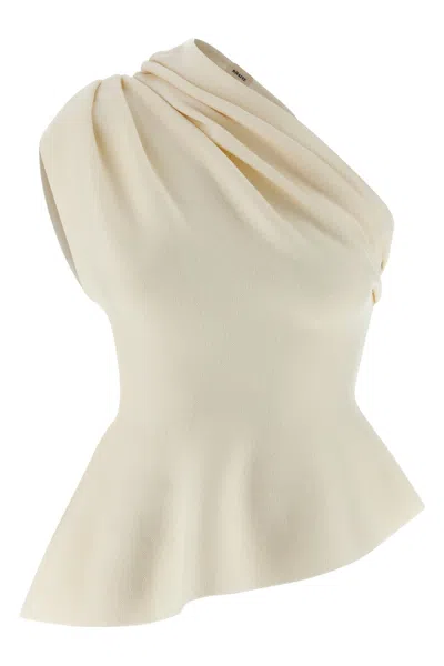Khaite Aimee Asymmetric One-shoulder Wool-blend Peplum Top In White