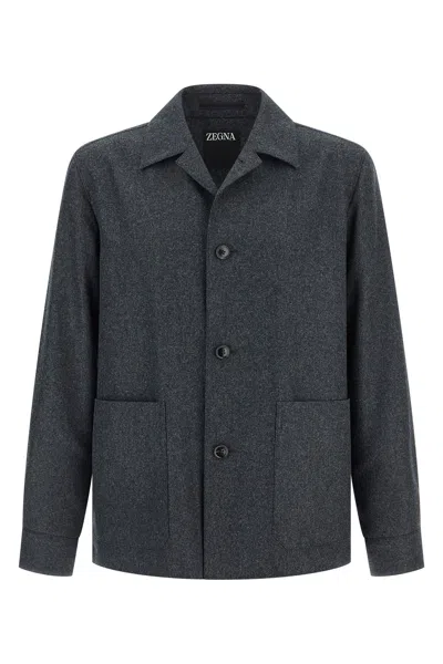 Zegna Wool Jacket Featuring Long Sleeves And Pockets In Gray