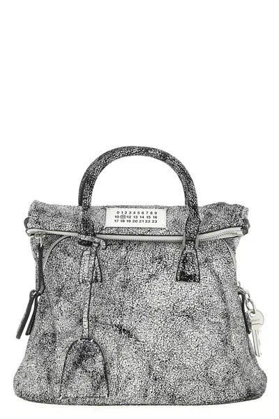 Maison Margiela Textured Leather Shoulder Bag And Strap In Silver