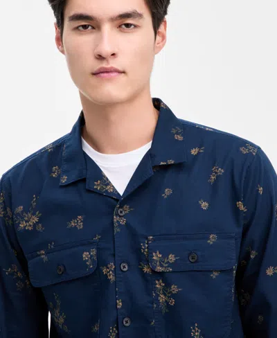 Sun + Stone Men's Floral Print Long-sleeve Shirt, Macy's Exclusive In Blue