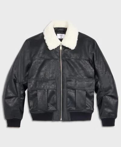 Mode Of One Men's Relaxed-fit Faux-sherpa-collar Faux-leather Bomber Jacket, Macy's Exclusive In Black