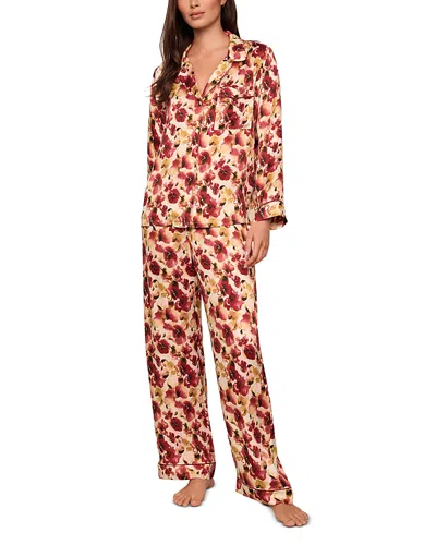 Eberjey X Lily Aldridge Inez Printed Washable Silk Long Pajama Set In Neutral