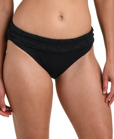 La Blanca Mantra Medallion Shirred Band Hipster Bikini Bottom In Black