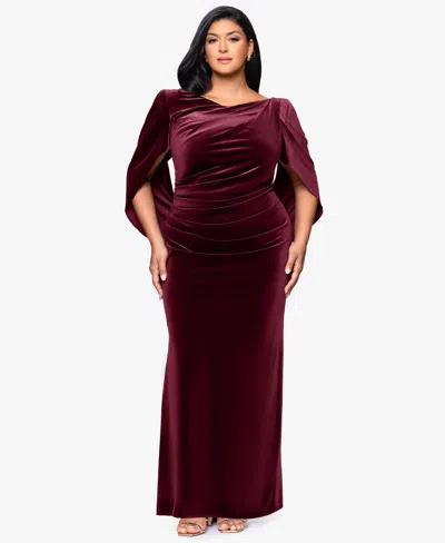 B & A By Betsy And Adam Plus Size Boat Neck Long Drape Back Dress In Burgundy