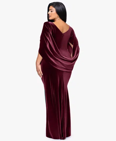 B & A By Betsy And Adam Plus Size Boat Neck Long Drape Back Dress In Burgundy