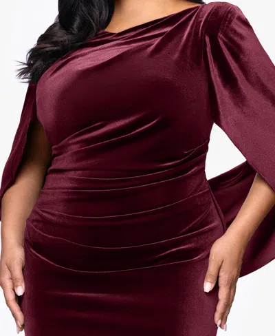 B & A By Betsy And Adam Plus Size Boat Neck Long Drape Back Dress In Burgundy