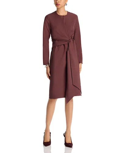 Misook Long Sleeve Draped Tie Shift Dress In Brown