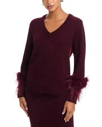 Wayf Bethany Feather Trim Sweater In Brown