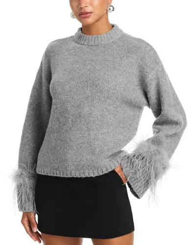 Wayf Pia Feather Trim Sweater In Gray