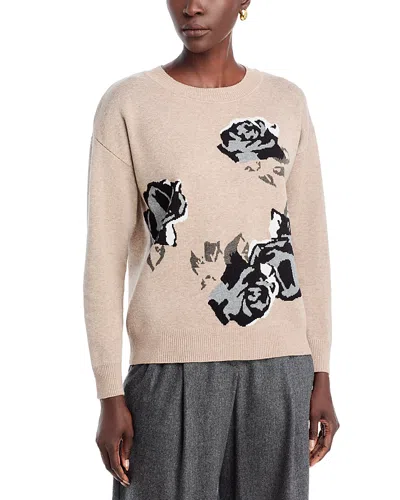 T Tahari Rose Long Sleeve Crewneck Sweater In Neutral