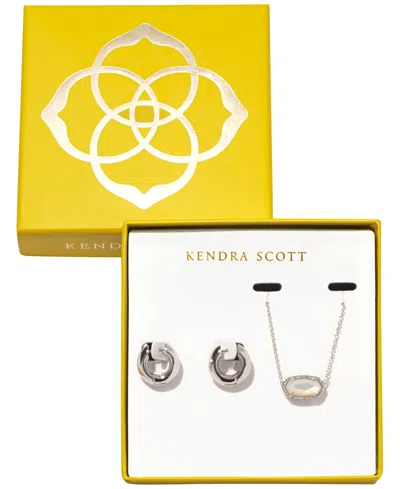 Kendra Scott 2-piece Imitation Pearl Elisa Pendant Necklace And Mikki Huggie Earrings In Silver-tone Rhodium Over In Silver