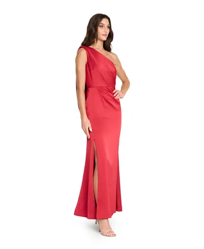 Tahari Asl Draped One-shoulder Gown In Red