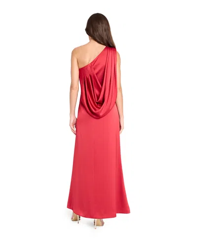 Tahari Asl Draped One-shoulder Gown In Red