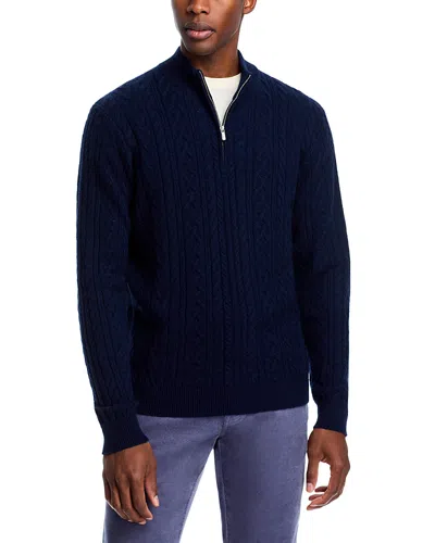 Peter Millar Crescent Ridge Cable Knit Quarter Zip Sweater In Blue