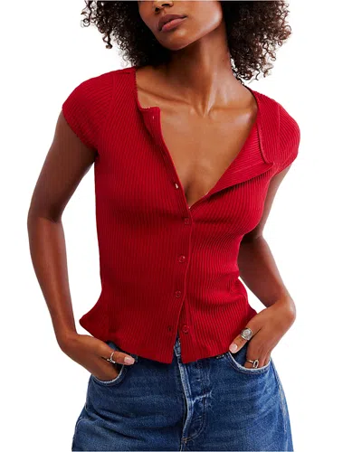 Free People Most Wanted Short Sleeve Cotton Blend Cardigan In Red