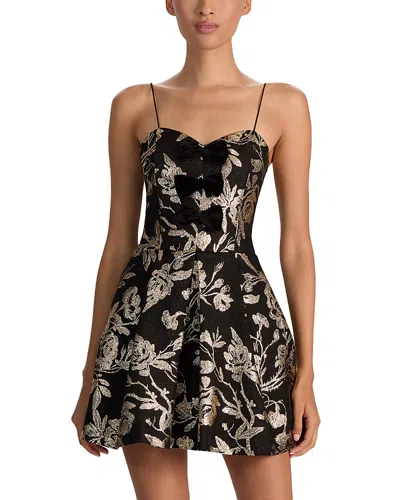 Alice And Olivia Daniela Floral Metallic Bow-front Mini Dress In Black