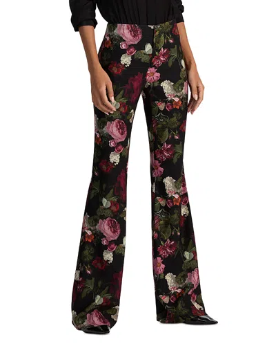 Alice And Olivia Teeny Floral Bootcut Trousers In Black