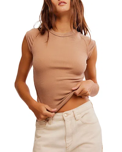 Free People Ever Had Cap Sleeve Cotton T-shirt In Brown