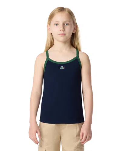 Lacoste Girls' Logo Ribbed Tank Top - Big Kid In Black