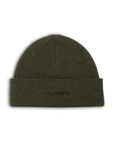 Allsaints Underground Embroidered Logo Beanie In Green