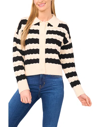 Cece Wide Collar Striped Cardigan In White