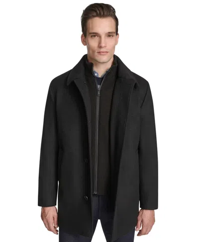 Kenneth Cole Men's Stand-collar Zip-bib Button Car Coat In Black