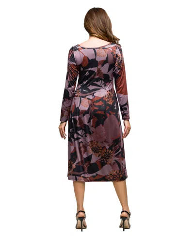 24seven Comfort Apparel Long Sleeve Midi Dress Floral Print In Blue