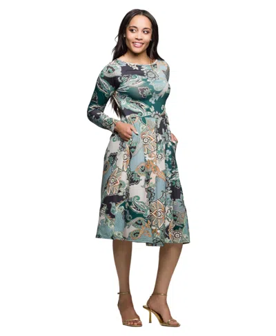 24seven Comfort Apparel Long Sleeve Midi Dress In Blue