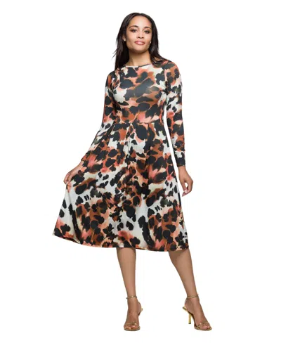 24seven Comfort Apparel Long Sleeve Midi Dress In Brown