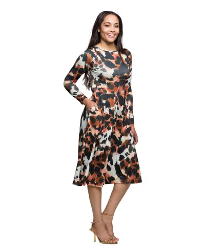 24seven Comfort Apparel Long Sleeve Midi Dress In Brown