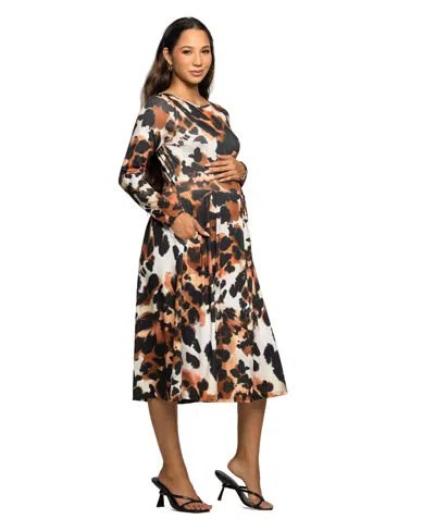 24seven Comfort Apparel Long Sleeve Midi Dress In Brown