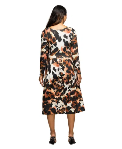 24seven Comfort Apparel Long Sleeve Midi Dress In Brown