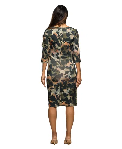 24seven Comfort Apparel Women's Maternity Three Quarter Sleeve Faux Wrap Dress In Green