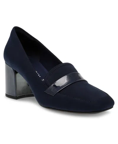 Anne Klein Telepathy Womens Slip-on Block Heel Loafers In Blue