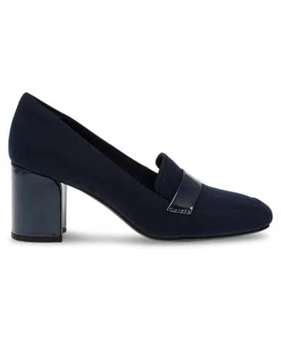 Anne Klein Telepathy Womens Slip-on Block Heel Loafers In Blue