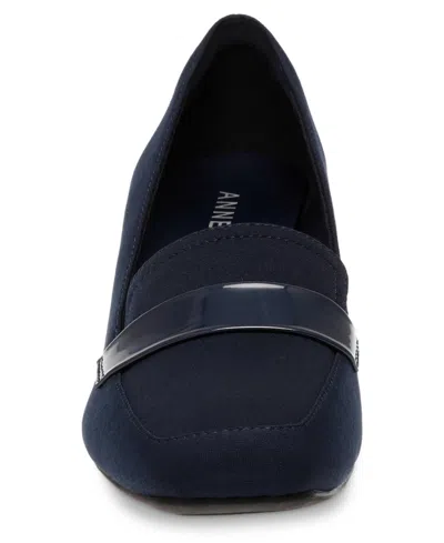 Anne Klein Telepathy Womens Slip-on Block Heel Loafers In Blue