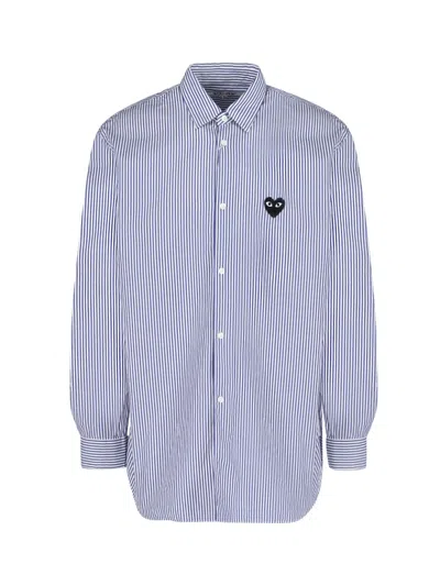 Comme Des Garçons Play Striped Shirt With Black Heart Patch In Blue