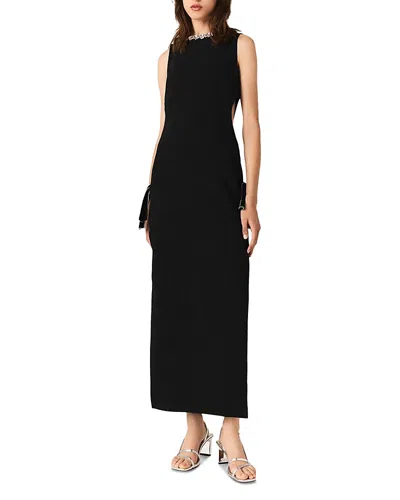 Maje Jewel-collar Maxi Dress In Black