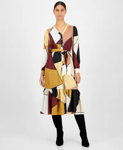 T Tahari T Tahar Printed V Neck Dress In Multi