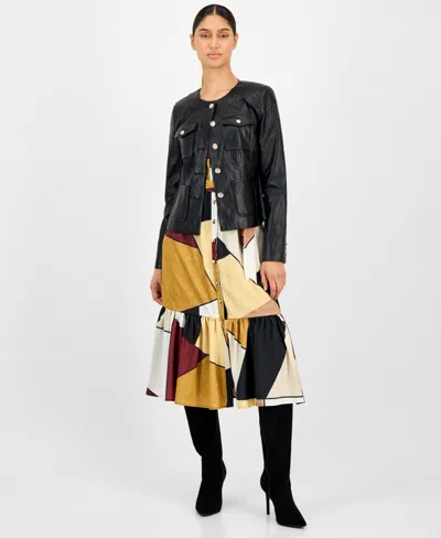 T Tahari T Tahar Printed V Neck Dress In Multi