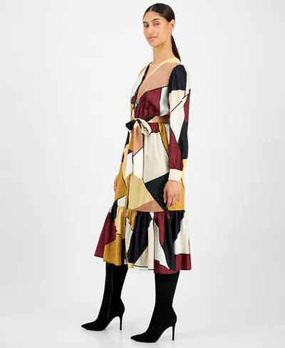T Tahari T Tahar Printed V Neck Dress In Multi